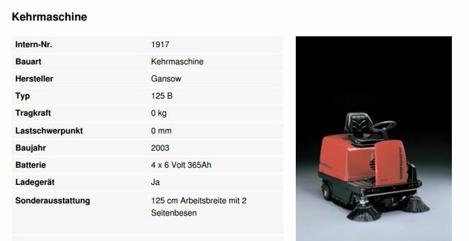 Balayeuse industrielle Agri Farm GANSOW 125B
