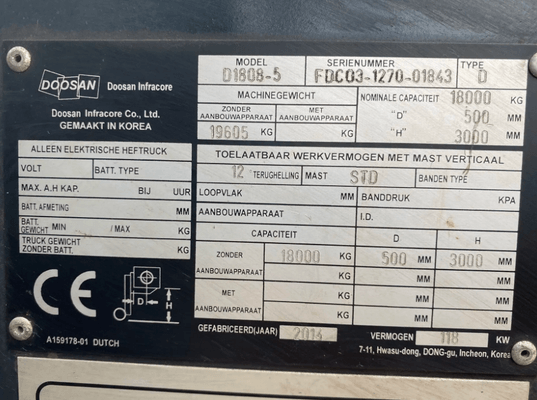 Chariot élévateur frontal 4 roues Doosan D1808-S