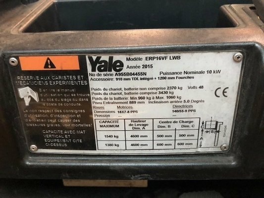 Chariot élévateur électrique Yale ERP16VF LWB