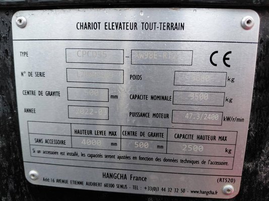 Chariot élévateur tout terrain Hangcha TT35-2 (CPCD35-X2W98E-RT2)