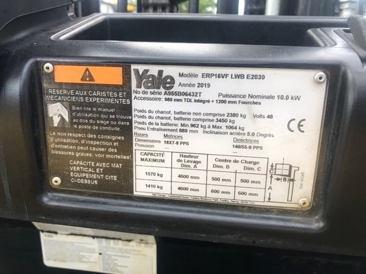 Chariot élévateur électrique Yale ERP16VF